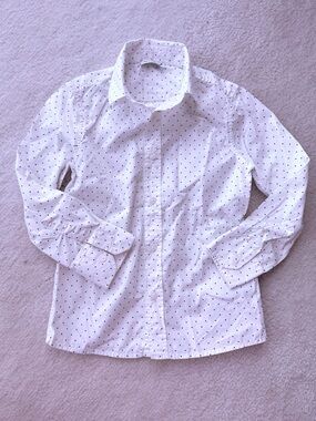 BNWOT Dolce & Gabbana Boys White Button-Down Cotton Shirt Black Micro-Polka Dots